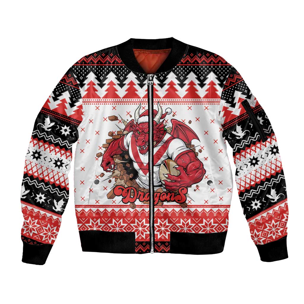 Illawarra Dragons Fire Personalised Sleeve Zip Bomber Jacket Christmas Rugby League Spirit - Aussie Hoodie