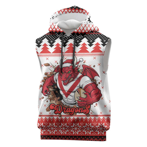 Illawarra Dragons Fire Personalised Sleeveless Hoodie Christmas Rugby League Spirit - Aussie Hoodie