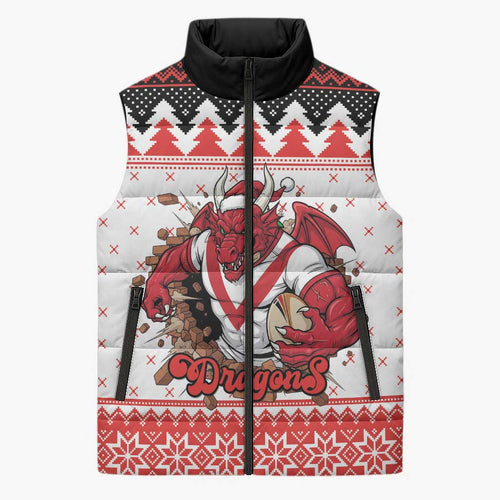 Illawarra Dragons Fire Personalised Sleeveless Puffer Jacket Christmas Rugby League Spirit - Aussie Hoodie