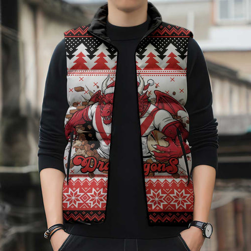 Illawarra Dragons Fire Personalised Sleeveless Puffer Jacket Christmas Rugby League Spirit - Aussie Hoodie