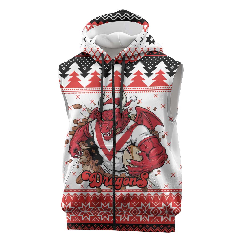 Illawarra Dragons Fire Personalised Sleeveless Zip Hoodie Christmas Rugby League Spirit LT9