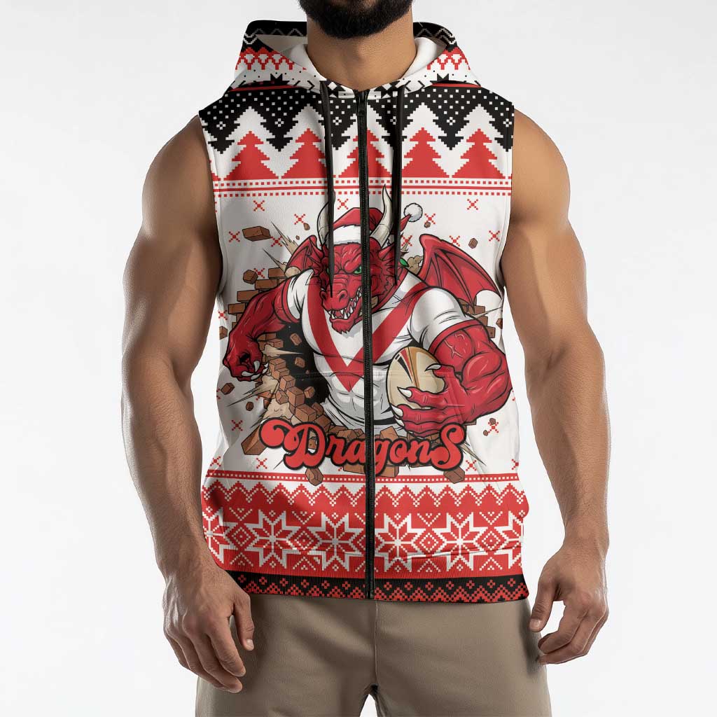 Illawarra Dragons Fire Personalised Sleeveless Zip Hoodie Christmas Rugby League Spirit LT9