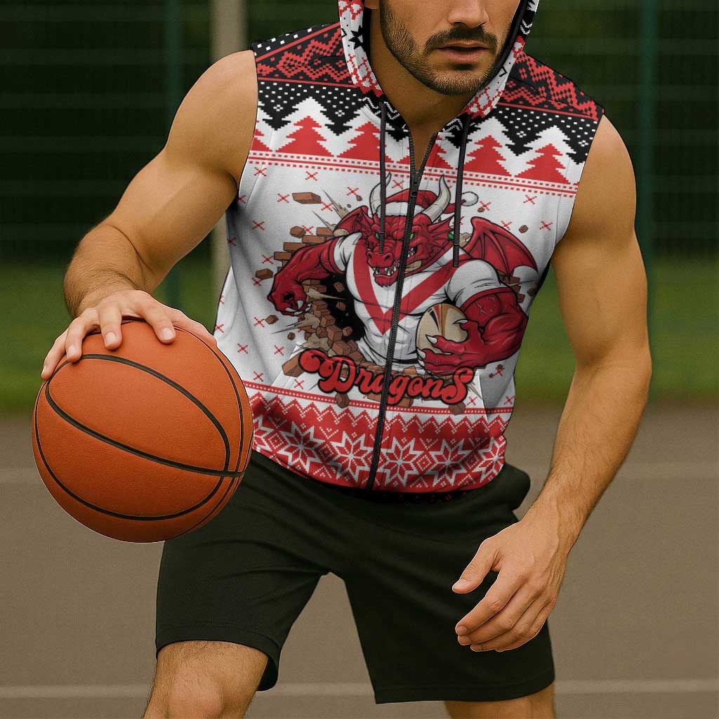 Illawarra Dragons Fire Personalised Sleeveless Zip Hoodie Christmas Rugby League Spirit LT9