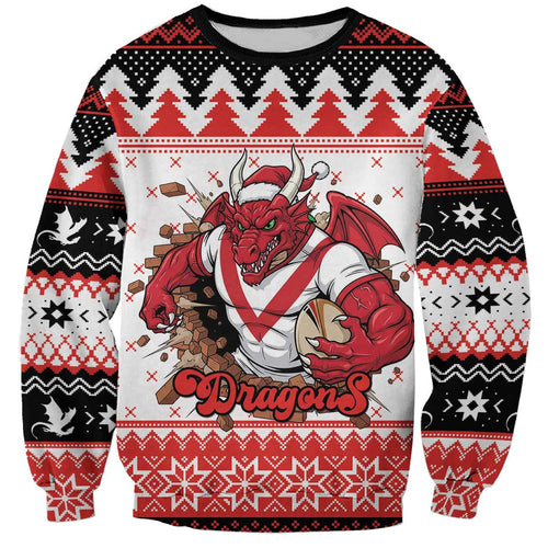Illawarra Dragons Fire Personalised Sweatshirt Christmas Rugby League Spirit - Aussie Hoodie