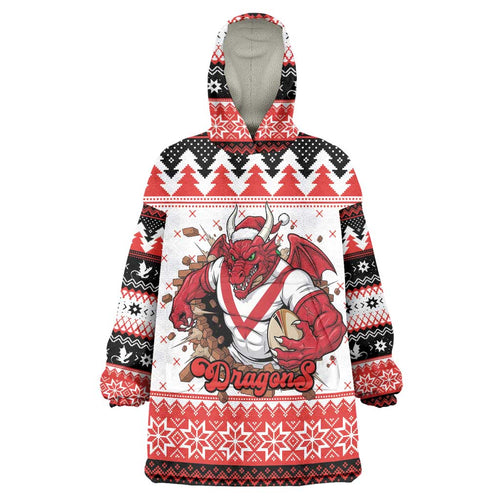 Illawarra Dragons Fire Personalised Wearable Blanket Hoodie Christmas Rugby League Spirit - Aussie Hoodie