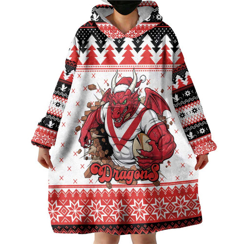 Illawarra Dragons Fire Personalised Wearable Blanket Hoodie Christmas Rugby League Spirit - Aussie Hoodie