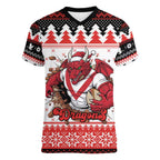 Illawarra Dragons Fire Personalised Women V-Neck T-Shirt Christmas Rugby League Spirit - Aussie Hoodie