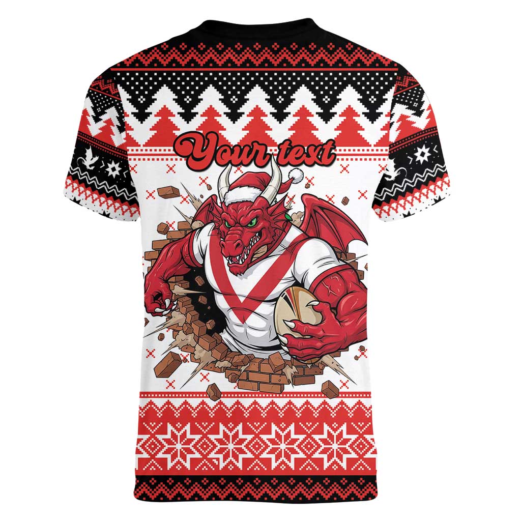 Illawarra Dragons Fire Personalised Women V-Neck T-Shirt Christmas Rugby League Spirit - Aussie Hoodie