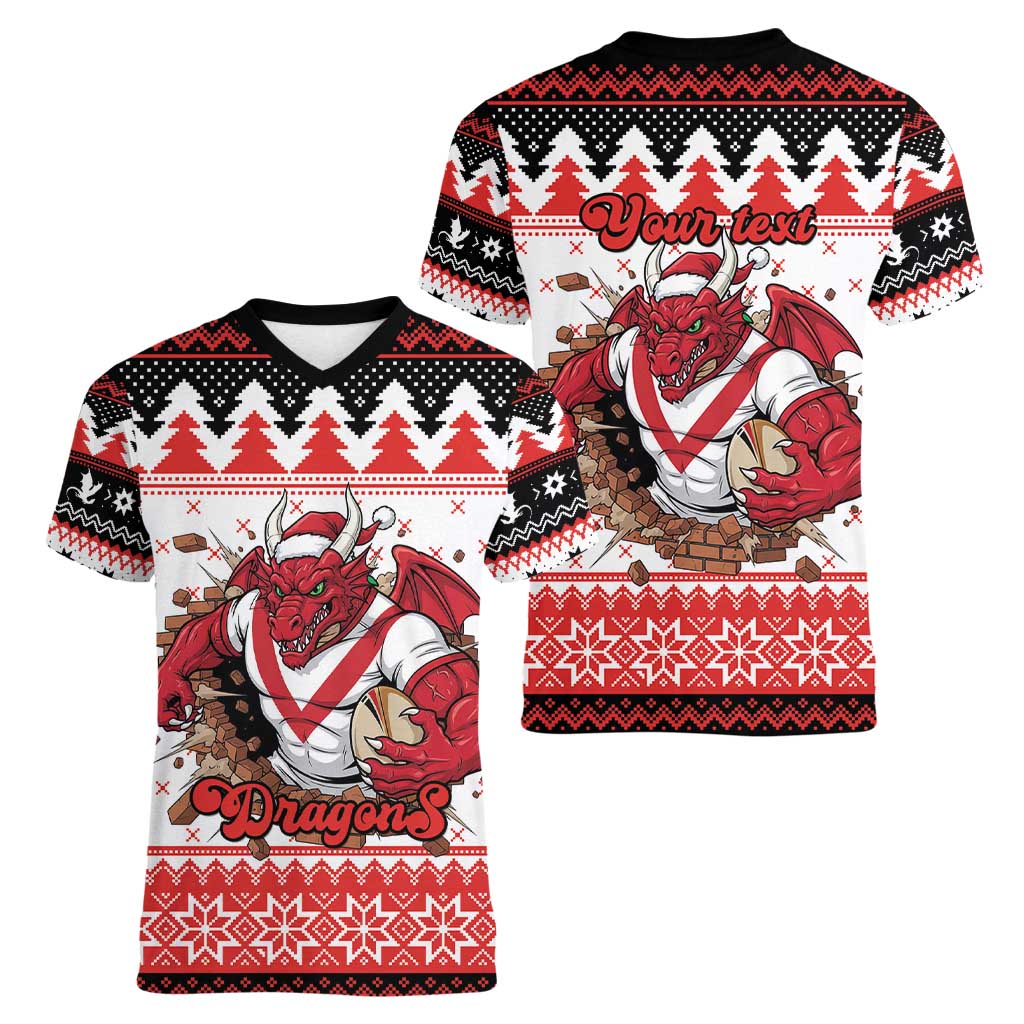 Illawarra Dragons Fire Personalised Women V-Neck T-Shirt Christmas Rugby League Spirit - Aussie Hoodie