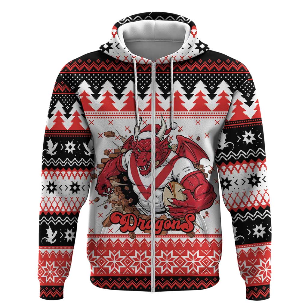 Illawarra Dragons Fire Personalised Zip Hoodie Christmas Rugby League Spirit - Aussie Hoodie