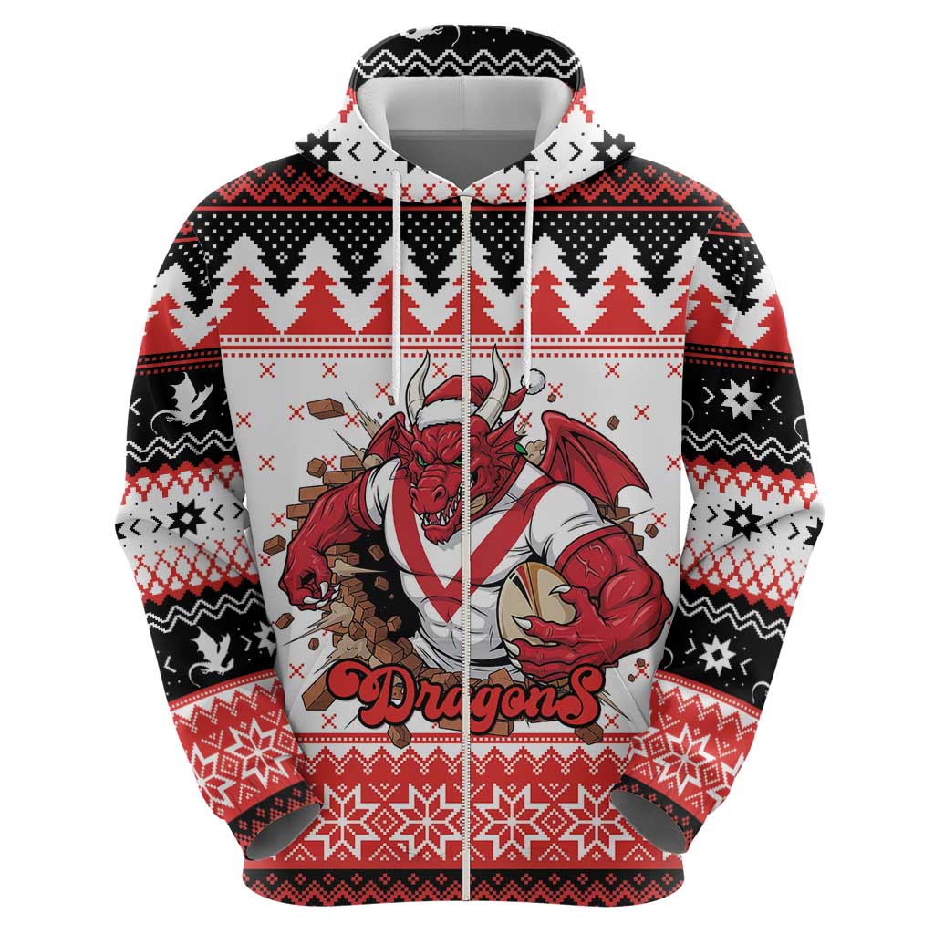 Illawarra Dragons Fire Personalised Zip Hoodie Christmas Rugby League Spirit - Aussie Hoodie