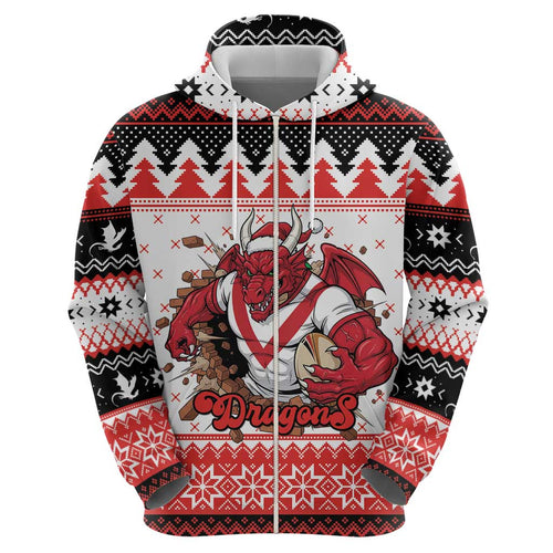 Illawarra Dragons Fire Personalised Zip Hoodie Christmas Rugby League Spirit - Aussie Hoodie
