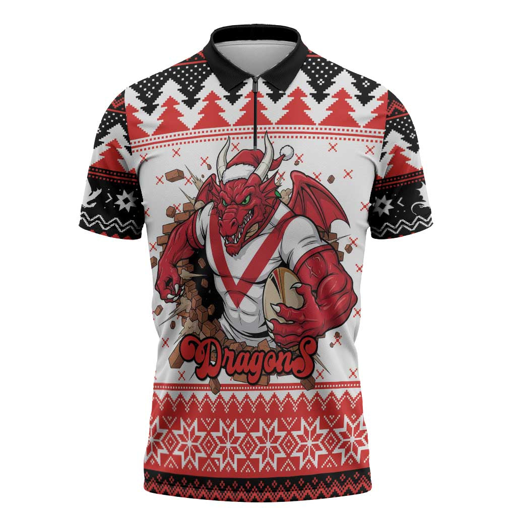 Illawarra Dragons Fire Personalised Zipper Polo Shirt Christmas Rugby League Spirit - Aussie Hoodie
