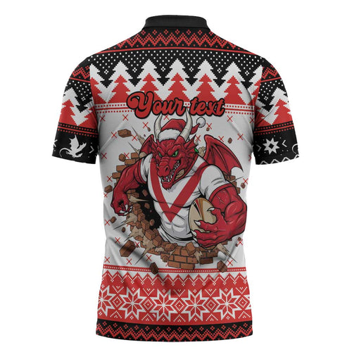 Illawarra Dragons Fire Personalised Zipper Polo Shirt Christmas Rugby League Spirit - Aussie Hoodie