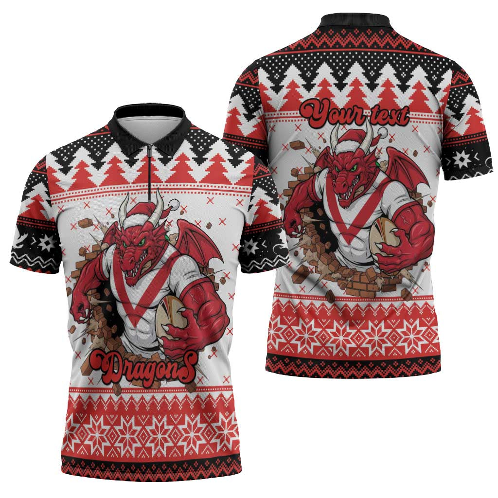 Illawarra Dragons Fire Personalised Zipper Polo Shirt Christmas Rugby League Spirit - Aussie Hoodie