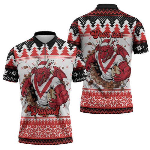Illawarra Dragons Fire Personalised Zipper Polo Shirt Christmas Rugby League Spirit - Aussie Hoodie