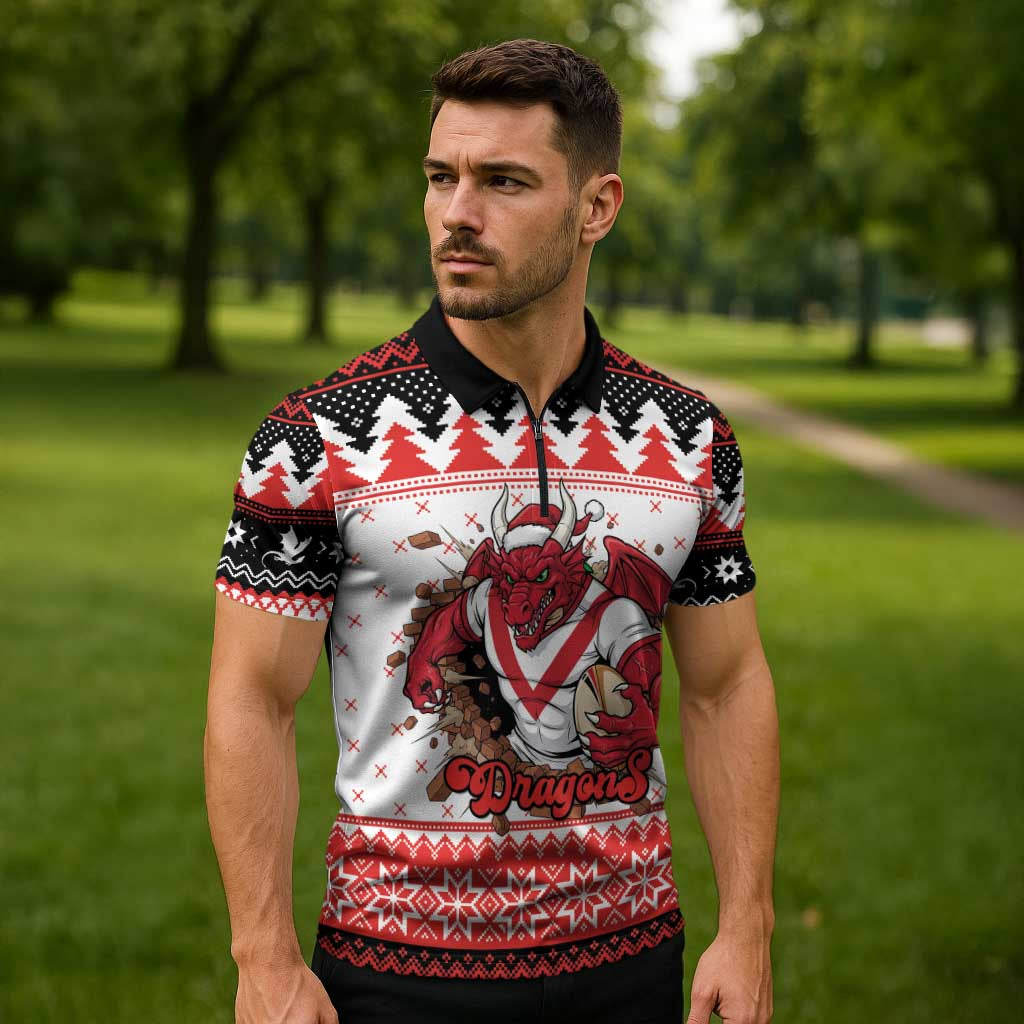 Illawarra Dragons Fire Personalised Zipper Polo Shirt Christmas Rugby League Spirit - Aussie Hoodie