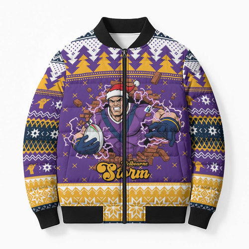 Melbourne Thunderbolt Santa Personalised Bomber Puffer Jacket Christmas Rugby League Spirit - Aussie Hoodie