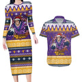 Melbourne Thunderbolt Santa Personalised Couples Matching Long Sleeve Bodycon Dress and Hawaiian Shirt Christmas Rugby League Spirit - Aussie Hoodie