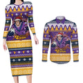 Melbourne Thunderbolt Santa Personalised Couples Matching Long Sleeve Bodycon Dress and Long Sleeve Button Shirt Christmas Rugby League Spirit - Aussie Hoodie