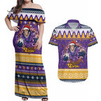 Melbourne Thunderbolt Santa Personalised Couples Matching Off Shoulder Maxi Dress and Hawaiian Shirt Christmas Rugby League Spirit - Aussie Hoodie