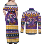 Melbourne Thunderbolt Santa Personalised Couples Matching Off Shoulder Maxi Dress and Long Sleeve Button Shirt Christmas Rugby League Spirit - Aussie Hoodie