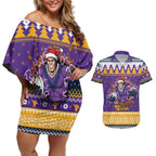 Melbourne Thunderbolt Santa Personalised Couples Matching Off Shoulder Short Dress and Hawaiian Shirt Christmas Rugby League Spirit - Aussie Hoodie