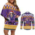 Melbourne Thunderbolt Santa Personalised Couples Matching Off Shoulder Short Dress and Long Sleeve Button Shirt Christmas Rugby League Spirit - Aussie Hoodie