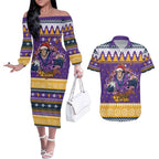 Melbourne Thunderbolt Santa Personalised Couples Matching Off The Shoulder Long Sleeve Dress and Hawaiian Shirt Christmas Rugby League Spirit - Aussie Hoodie