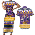 Melbourne Thunderbolt Santa Personalised Couples Matching Short Sleeve Bodycon Dress and Hawaiian Shirt Christmas Rugby League Spirit - Aussie Hoodie
