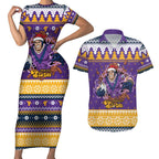 Melbourne Thunderbolt Santa Personalised Couples Matching Short Sleeve Bodycon Dress and Hawaiian Shirt Christmas Rugby League Spirit - Aussie Hoodie