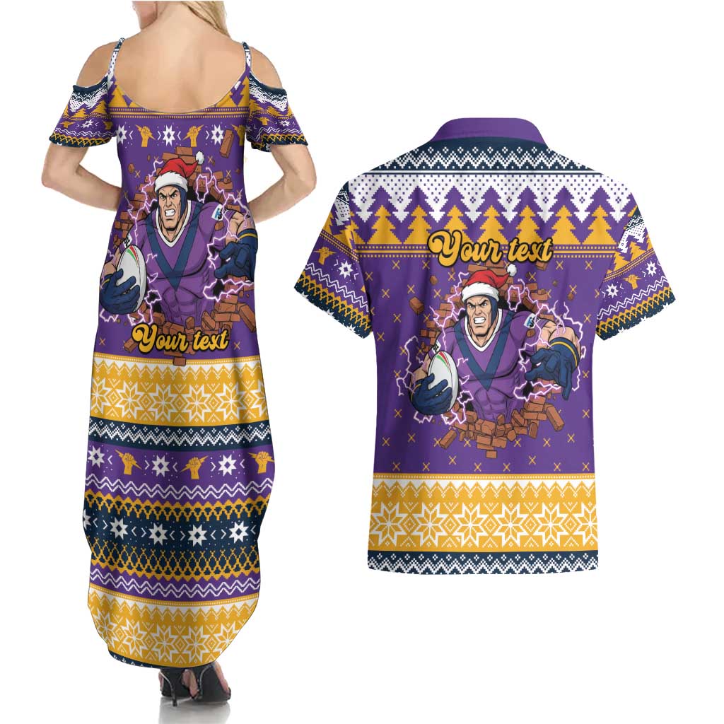 Melbourne Thunderbolt Santa Personalised Couples Matching Summer Maxi Dress and Hawaiian Shirt Christmas Rugby League Spirit - Aussie Hoodie
