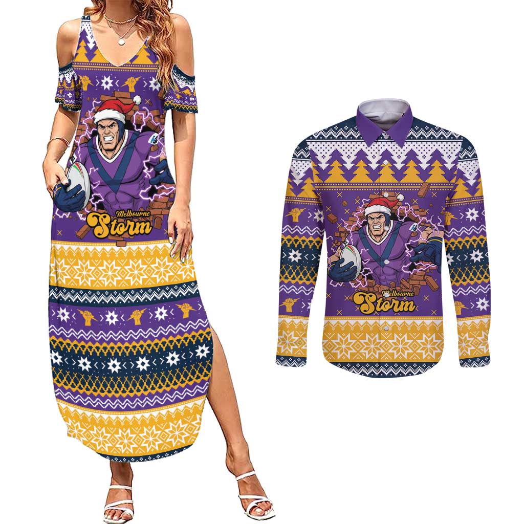 Melbourne Thunderbolt Santa Personalised Couples Matching Summer Maxi Dress and Long Sleeve Button Shirt Christmas Rugby League Spirit - Aussie Hoodie