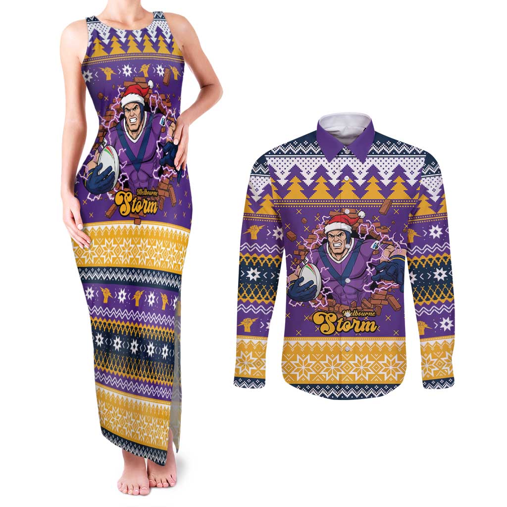 Melbourne Thunderbolt Santa Personalised Couples Matching Tank Maxi Dress and Long Sleeve Button Shirt Christmas Rugby League Spirit - Aussie Hoodie