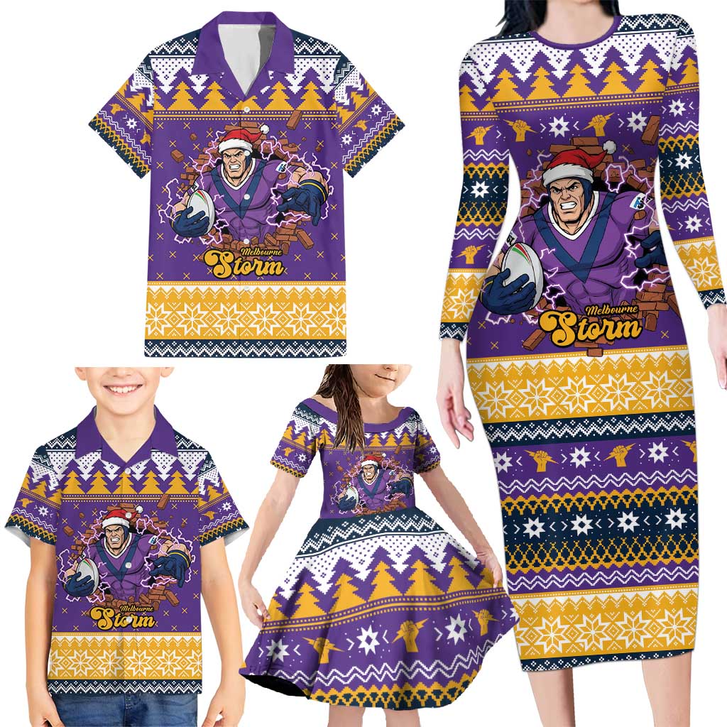 Melbourne Thunderbolt Santa Personalised Family Matching Long Sleeve Bodycon Dress and Hawaiian Shirt Christmas Rugby League Spirit - Aussie Hoodie