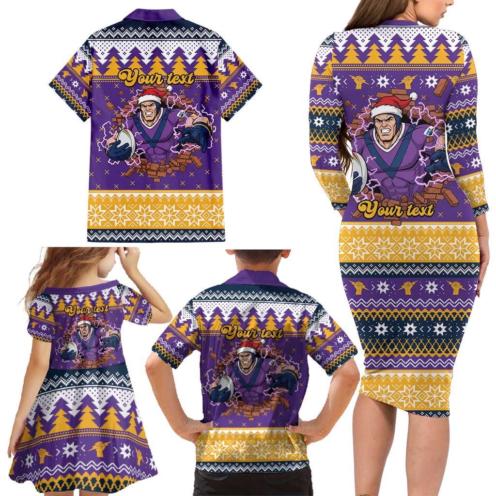 Melbourne Thunderbolt Santa Personalised Family Matching Long Sleeve Bodycon Dress and Hawaiian Shirt Christmas Rugby League Spirit - Aussie Hoodie