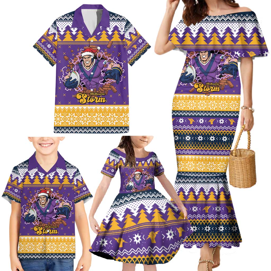 Melbourne Thunderbolt Santa Personalised Family Matching Mermaid Dress and Hawaiian Shirt Christmas Rugby League Spirit - Aussie Hoodie