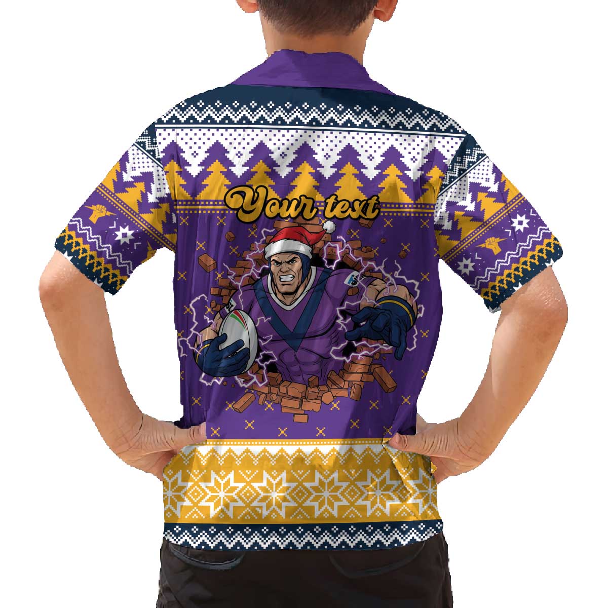 Melbourne Thunderbolt Santa Personalised Family Matching Off The Shoulder Long Sleeve Dress and Hawaiian Shirt Christmas Rugby League Spirit - Aussie Hoodie