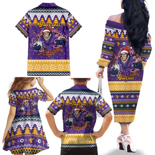 Melbourne Thunderbolt Santa Personalised Family Matching Off The Shoulder Long Sleeve Dress and Hawaiian Shirt Christmas Rugby League Spirit - Aussie Hoodie