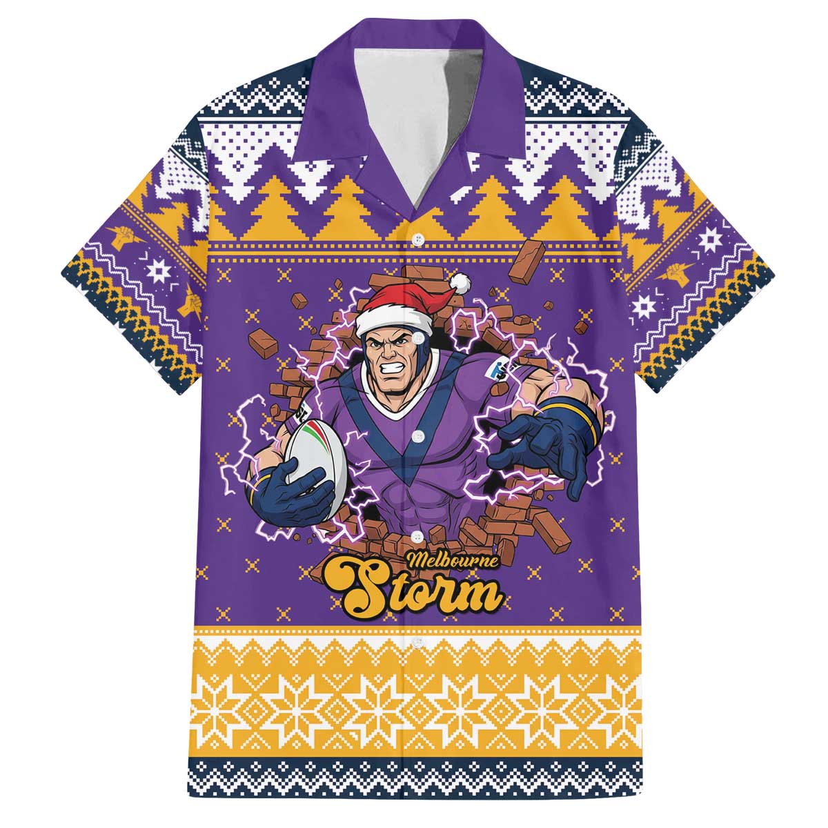 Melbourne Thunderbolt Santa Personalised Family Matching Off The Shoulder Long Sleeve Dress and Hawaiian Shirt Christmas Rugby League Spirit - Aussie Hoodie