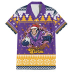 Melbourne Thunderbolt Santa Personalised Family Matching Off The Shoulder Long Sleeve Dress and Hawaiian Shirt Christmas Rugby League Spirit - Aussie Hoodie