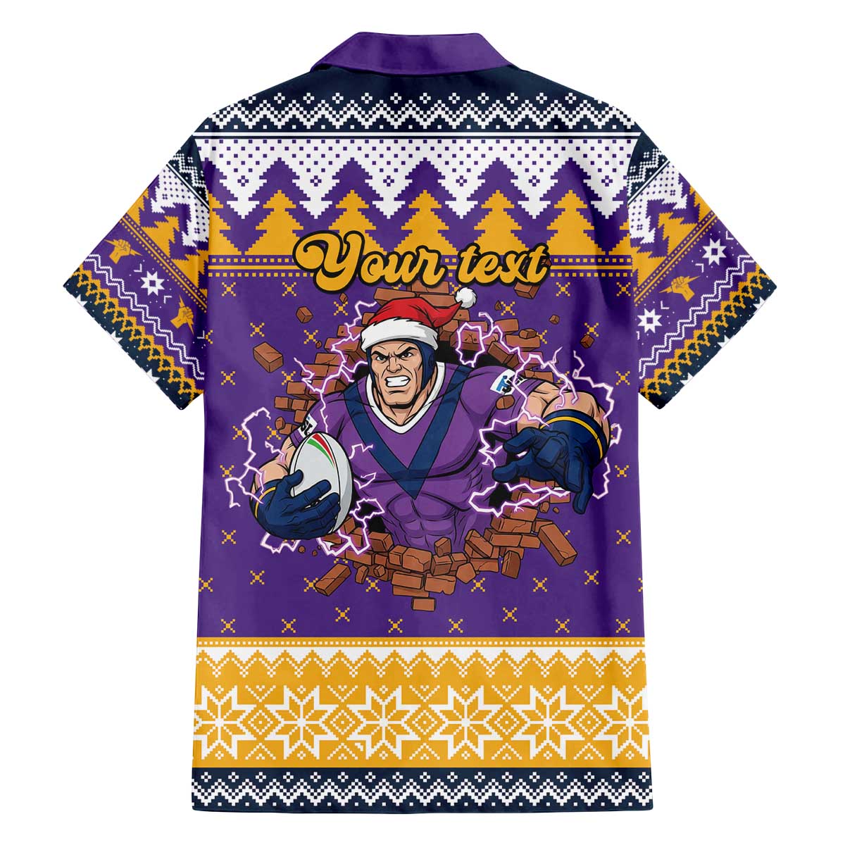 Melbourne Thunderbolt Santa Personalised Family Matching Off The Shoulder Long Sleeve Dress and Hawaiian Shirt Christmas Rugby League Spirit - Aussie Hoodie