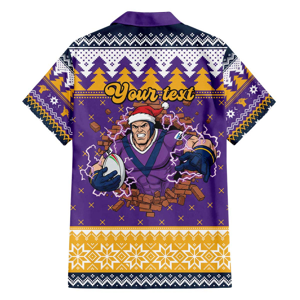 Melbourne Thunderbolt Santa Personalised Family Matching Off The Shoulder Long Sleeve Dress and Hawaiian Shirt Christmas Rugby League Spirit - Aussie Hoodie