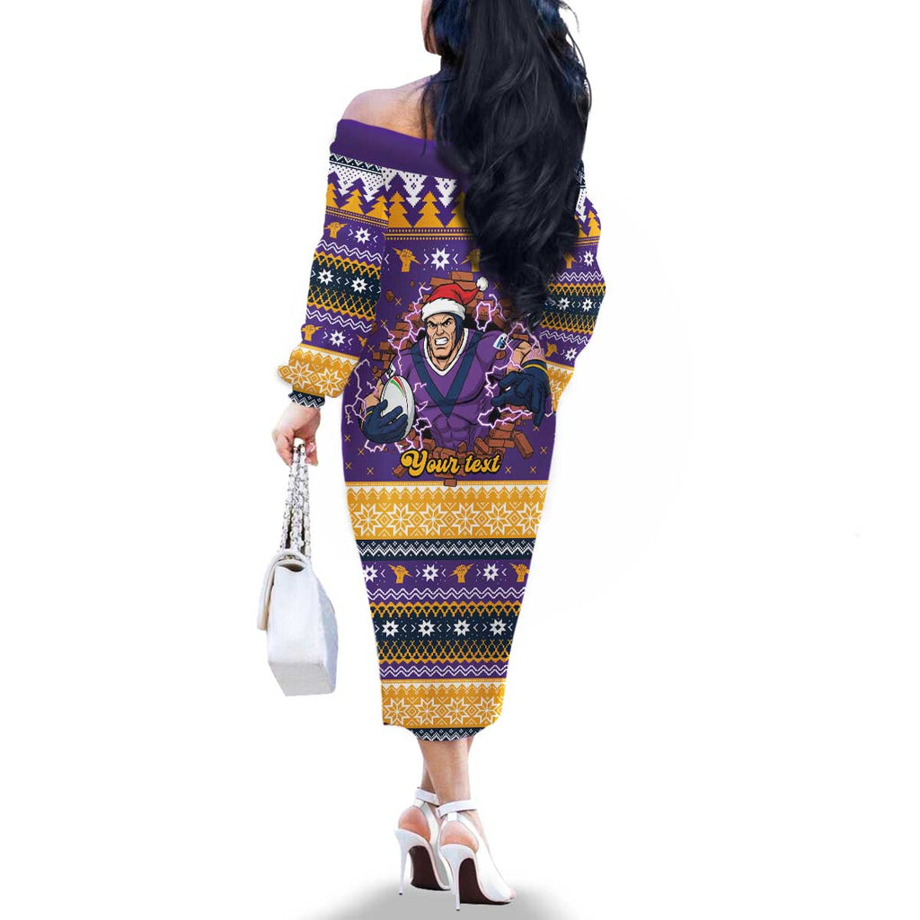 Melbourne Thunderbolt Santa Personalised Family Matching Off The Shoulder Long Sleeve Dress and Hawaiian Shirt Christmas Rugby League Spirit - Aussie Hoodie