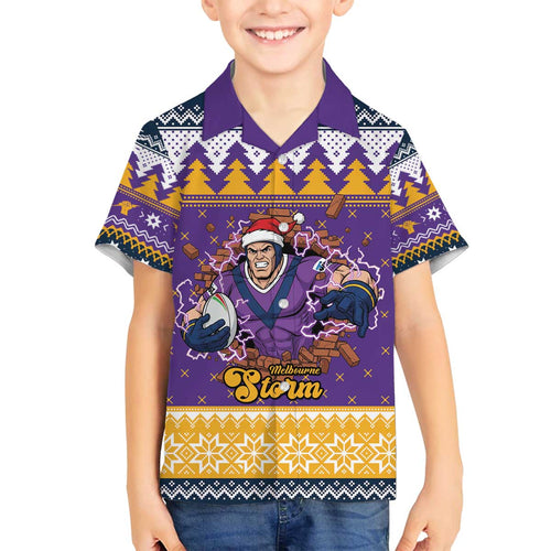 Melbourne Thunderbolt Santa Personalised Family Matching Off The Shoulder Long Sleeve Dress and Hawaiian Shirt Christmas Rugby League Spirit - Aussie Hoodie