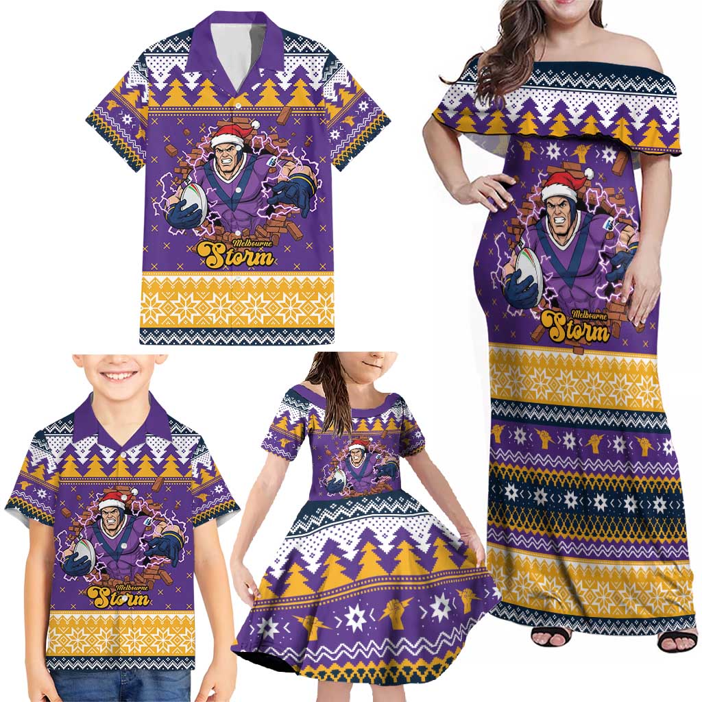 Melbourne Thunderbolt Santa Personalised Family Matching Off Shoulder Maxi Dress and Hawaiian Shirt Christmas Rugby League Spirit - Aussie Hoodie