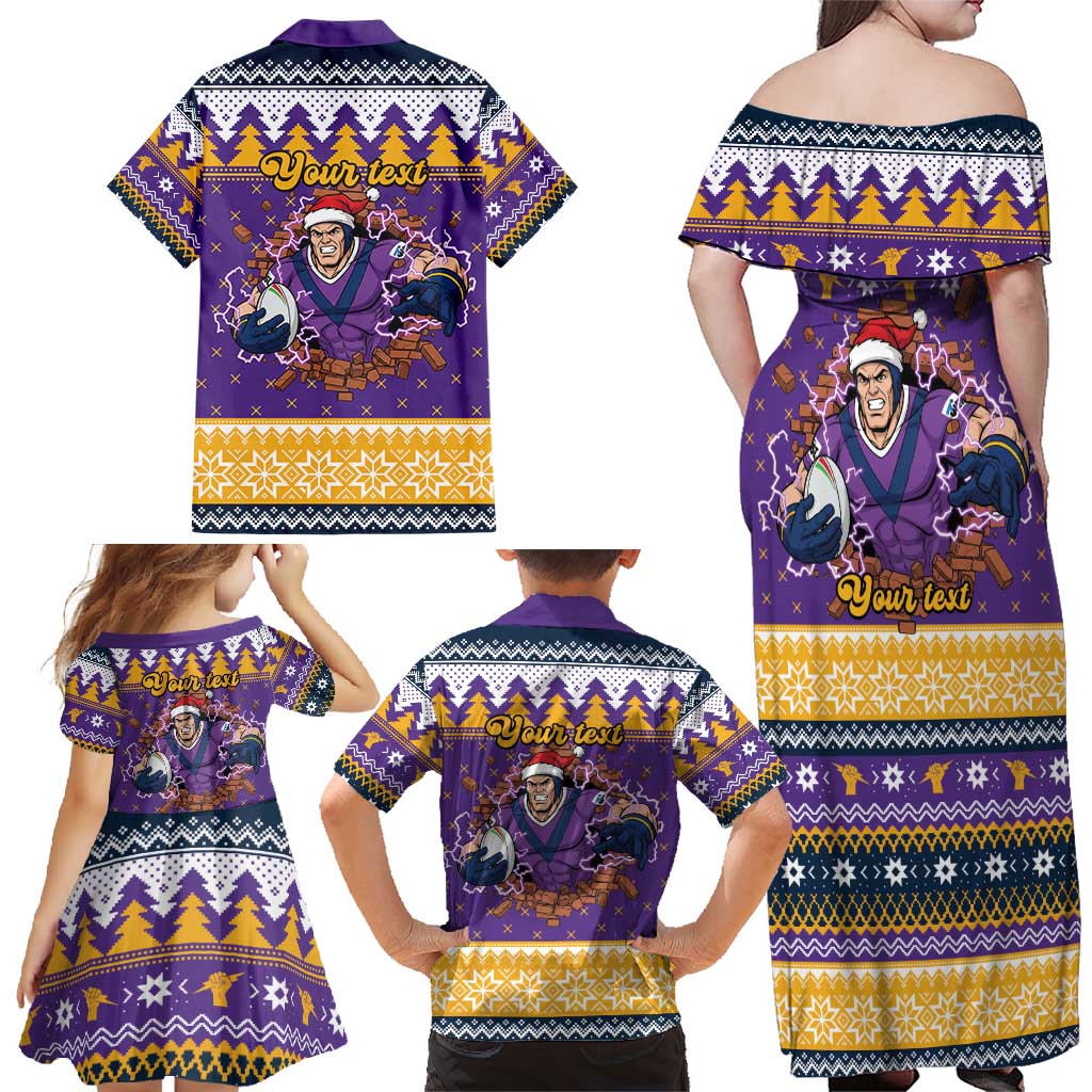Melbourne Thunderbolt Santa Personalised Family Matching Off Shoulder Maxi Dress and Hawaiian Shirt Christmas Rugby League Spirit - Aussie Hoodie