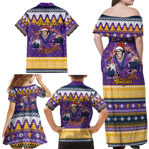 Melbourne Thunderbolt Santa Personalised Family Matching Off Shoulder Maxi Dress and Hawaiian Shirt Christmas Rugby League Spirit - Aussie Hoodie