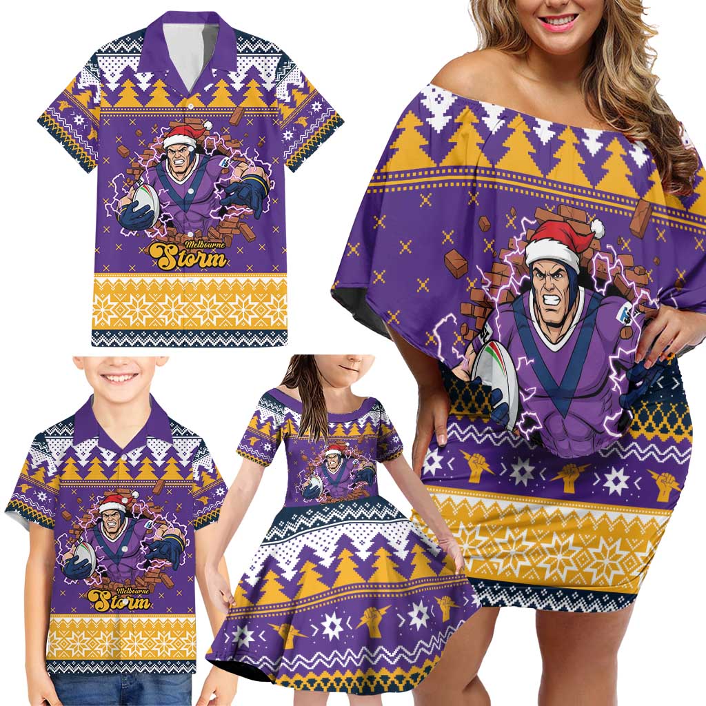 Melbourne Thunderbolt Santa Personalised Family Matching Off Shoulder Short Dress and Hawaiian Shirt Christmas Rugby League Spirit - Aussie Hoodie