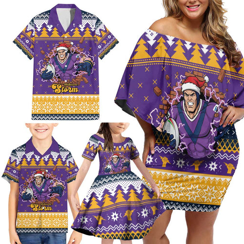 Melbourne Thunderbolt Santa Personalised Family Matching Off Shoulder Short Dress and Hawaiian Shirt Christmas Rugby League Spirit - Aussie Hoodie